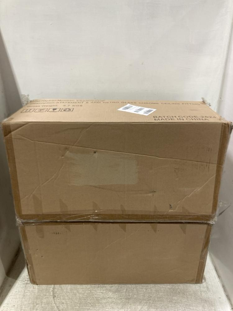 Lot 1160  
            Chesterfield SR45 - Parcel Delivery Only 

                
STATEMENT 8-ARM RETRO GLASS CHROME CEILING LIGHT ORIGINAL RRP £120 (LOCATION: C5)