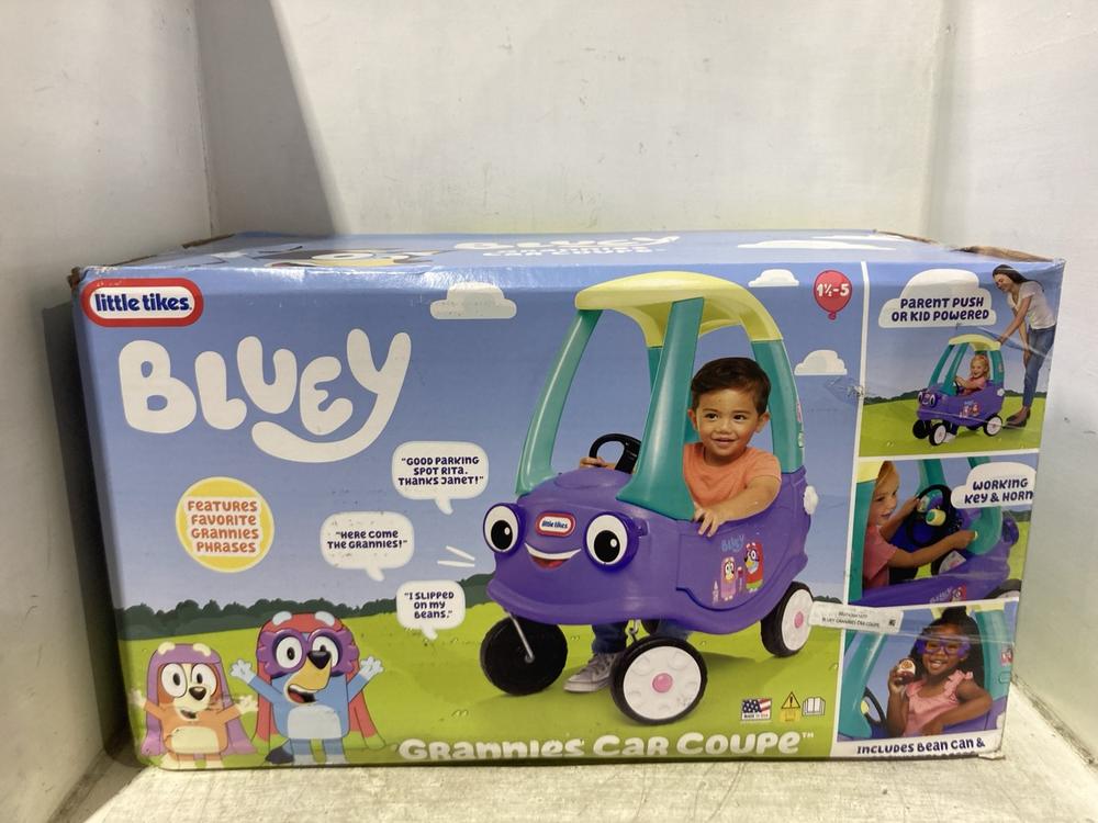 Lot 1162  
            Chesterfield SR45 - Parcel Delivery Only 

                
LITTLE TIKES BLUEY GRANNIES CAR COUPE (LOCATION: C5)