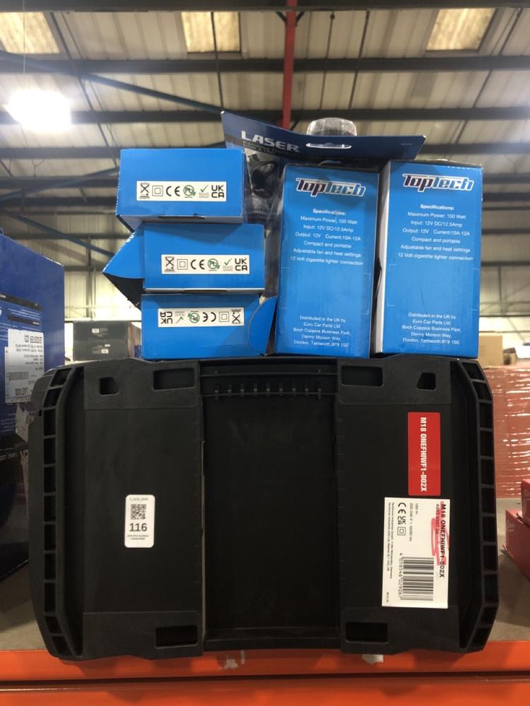 Lot 116  
            Chesterfield SR45 - Parcel Delivery Only 

                
7X ASSORTED ITEMS TO INCLUDE MILWAUKEE M18 ONEFHIWF1-802X (BOX ONLY NO TOOL ) (LO...