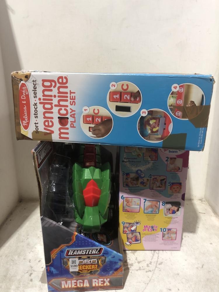 Lot 1190  
            Chesterfield SR45 - Parcel Delivery Only 

                
3X ASSORTED TOYS TO INCLUDE TEAMSTER ROBO WRECKERZ MEGA REX (LOCATION: C7)