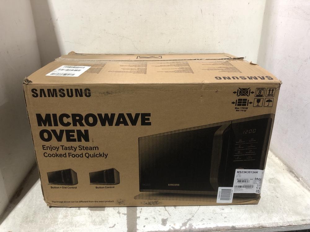 Lot 1196  
            Chesterfield SR45 - Parcel Delivery Only 

                
SAMSUNG MICROWAVE OVEN MS23K3513AK/EU (LOCATION: C7)