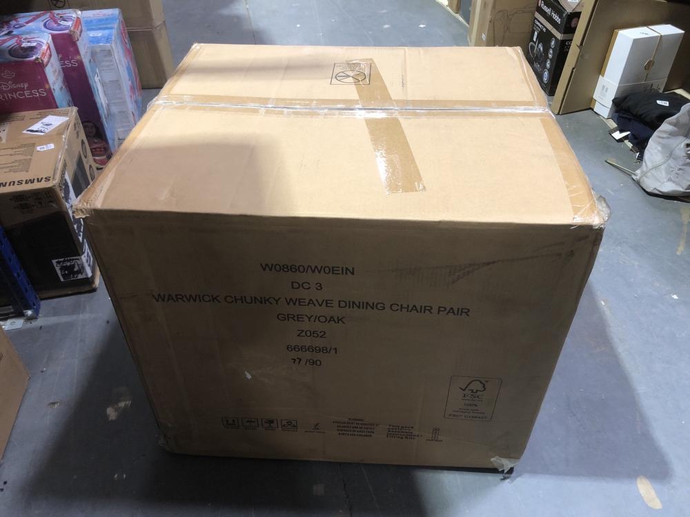 Lot 1198  
            Chesterfield SR45 - Parcel Delivery Only 

                
WARWICK CHUNKY WEAVE DINING CHAIR PAIR (LOCATION: C7)