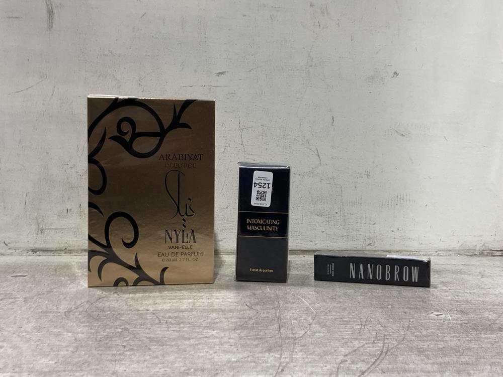 Lot 1254  
            Chesterfield SR45 - Parcel Delivery Only 

                
3X ASSORTED BEAUTY ITEMNS TO INCLUDE ARABIYAT PRESTIGE SLIS & NYLA VANI-ELLE PERF...