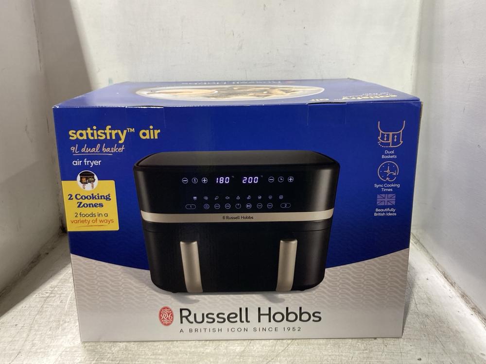 Lot 1267  
            Chesterfield SR45 - Parcel Delivery Only 

                
RUSSELL HOBBS SATISFRY AIR 9L DUAL BASKET AIR FRYER (LOCATION: C10)
