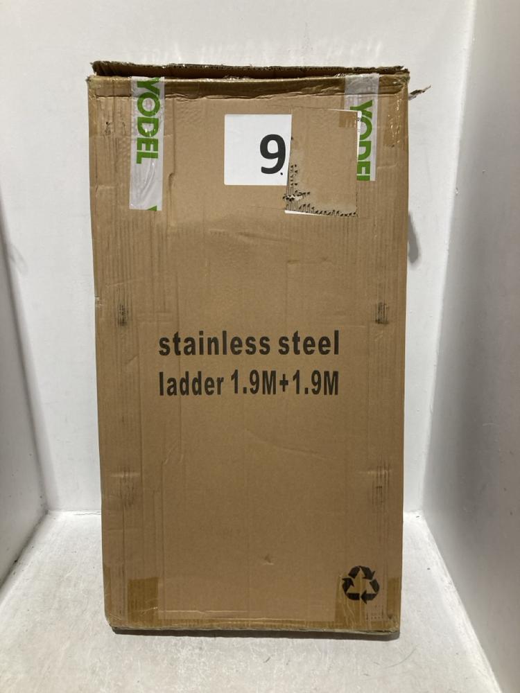 Lot 1312  
            Chesterfield SR45 - Parcel Delivery Only 

                
STAINLESS STEEL LADDER 1.9M + 1.9M (LOCATION: B3)