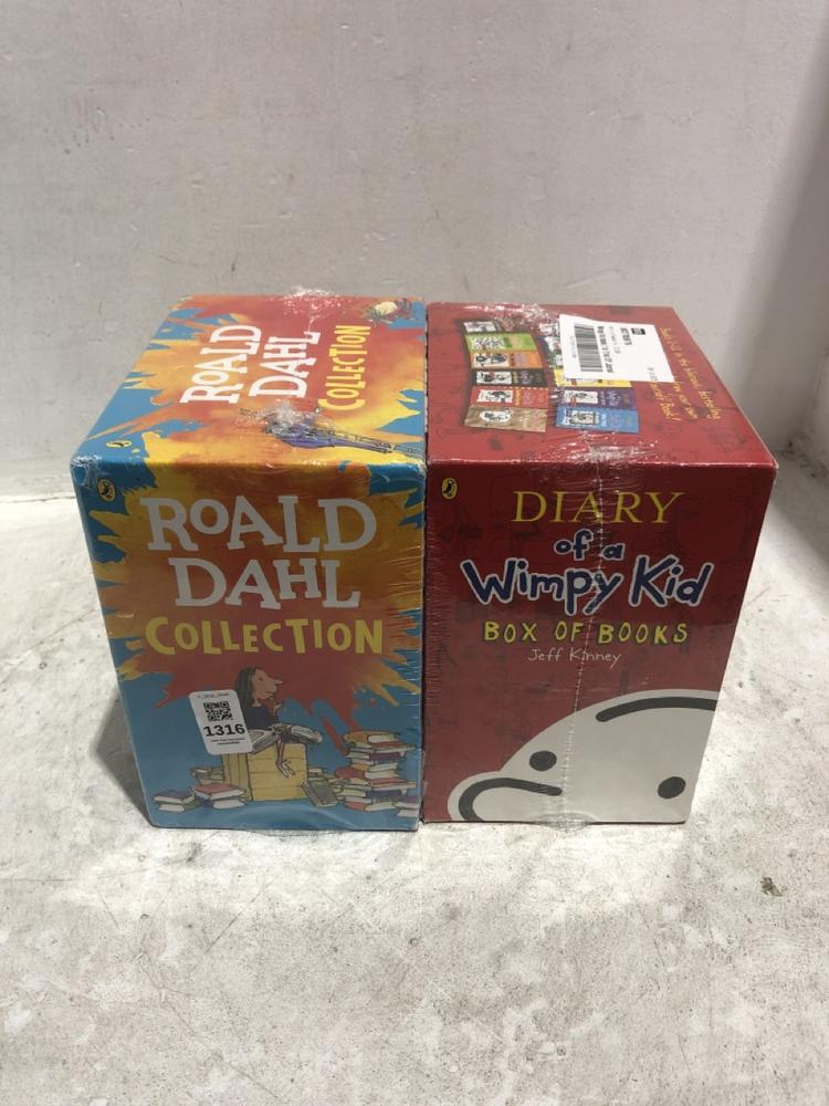 Lot 1316  
            Chesterfield SR45 - Parcel Delivery Only 

                
DIARY OF THE WIMPY KID BOX OF BOOKS TO INCLUDE ROALD DAHL COLLECTION OF BOOKS (LO...