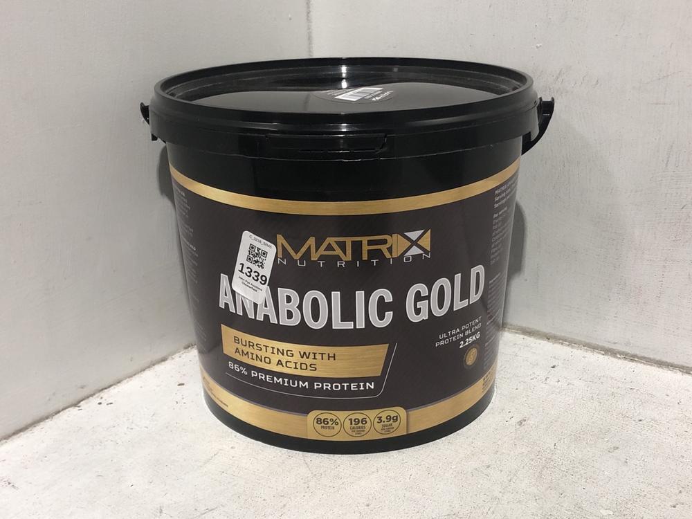 Lot 1339  
            Chesterfield SR45 - Parcel Delivery Only 

                
MATRIX NUTRITION ANABOLIC GOLD ULTRA POTENT PROTEIN BLEND 2.25KG MINT CHOCOLATE P...