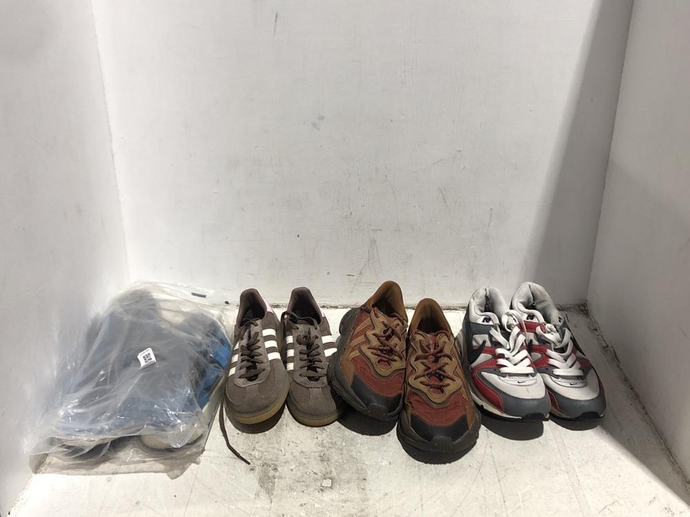 Lot 1365  
            Chesterfield SR45 - Parcel Delivery Only 

                
4 X ASSORTED ADULTS BRANDED SHOES TO INCLUDE ADIDAS SPEZIAL TRAINERS IN BROWN SIZ...