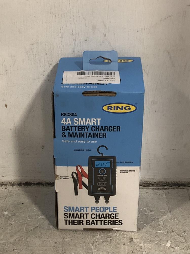 Lot 136  
            Chesterfield SR45 - Parcel Delivery Only 

                
RING 4A SMART BATTERY CHARGER AND MAINTAINER (LOCATION: F2)