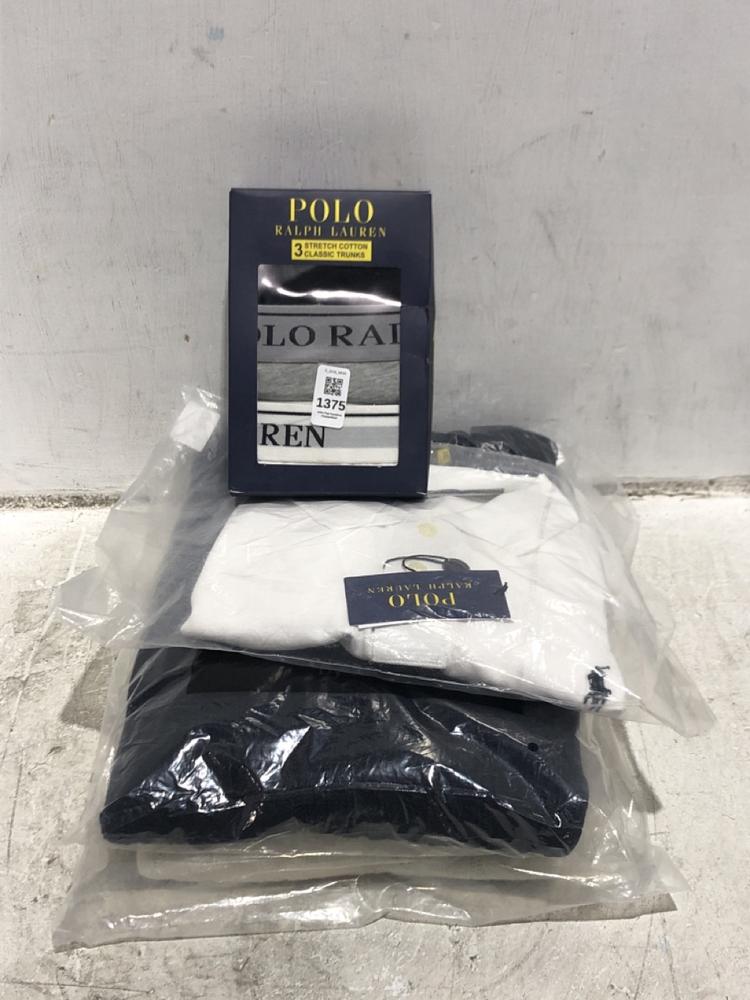 Lot 1375  
            Chesterfield SR45 - Parcel Delivery Only 

                
4 X ASSORTED ADULTS POLO RALPH LAUREN CLOTHES TO INCLUDE WHITE SLIM FIT POLO IN W...