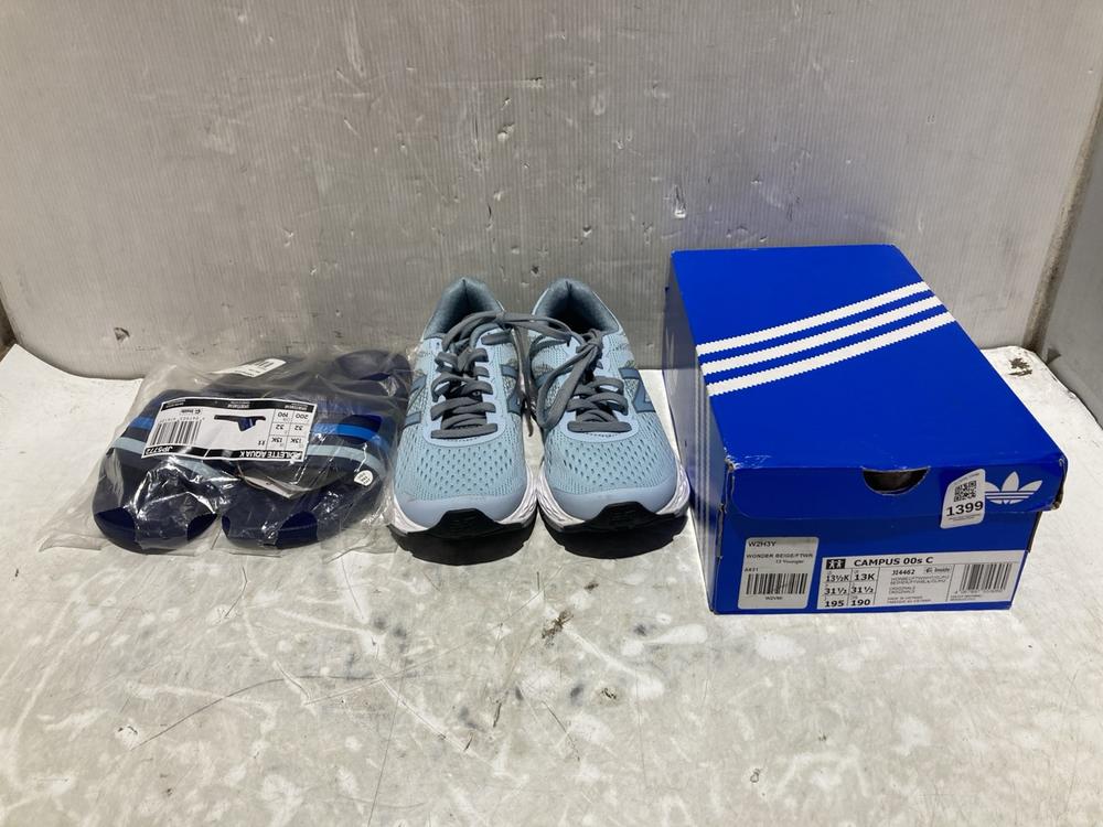 Lot 1399  
            Chesterfield SR45 - Parcel Delivery Only 

                
3X ASSORTED BRANDED KIDS SHOES TO INCLUDE ADIDAS CAMPUIS 00S C UK 13K (LOCATION: B8)