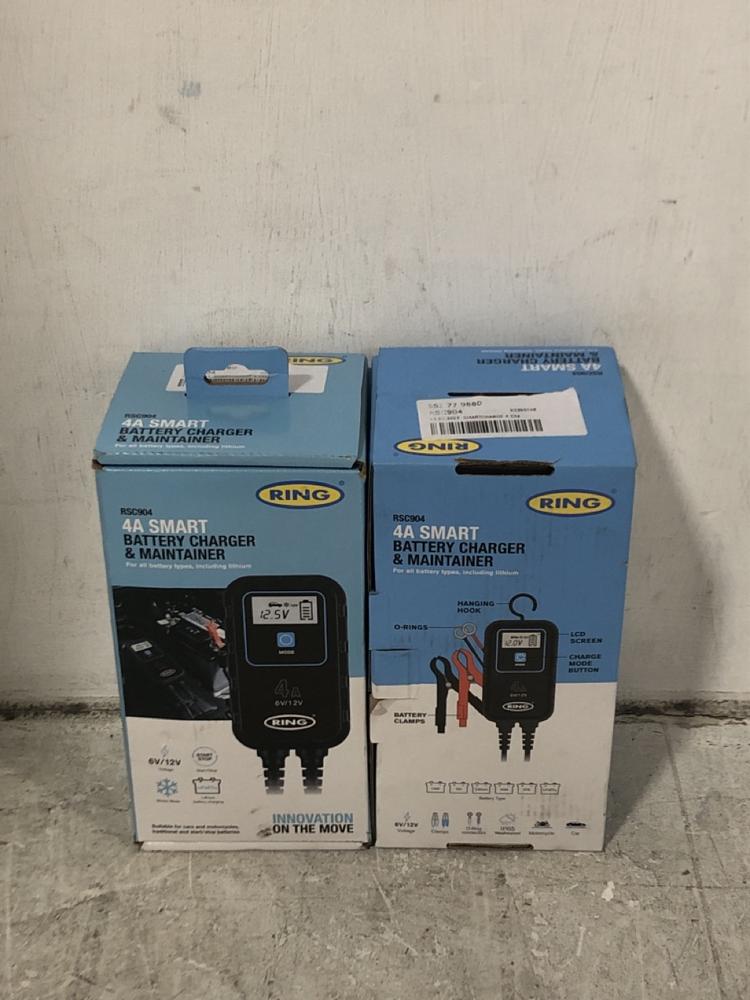 Lot 143  
            Chesterfield SR45 - Parcel Delivery Only 

                
2X RING 4A SMART BATTERY CHARGER AND MAINTAINER (LOCATION: F3)