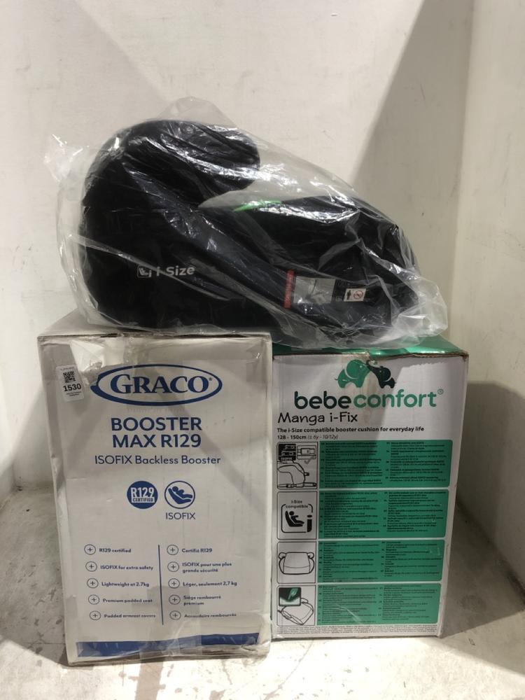 Lot 1530  
            Chesterfield SR45 - Parcel Delivery Only 

                
3 X ASSORTED CHILDRENS BOOSTER SEATS TO INCLUDE GRACO BOOSTER MAX R129 BOOSTER SE...