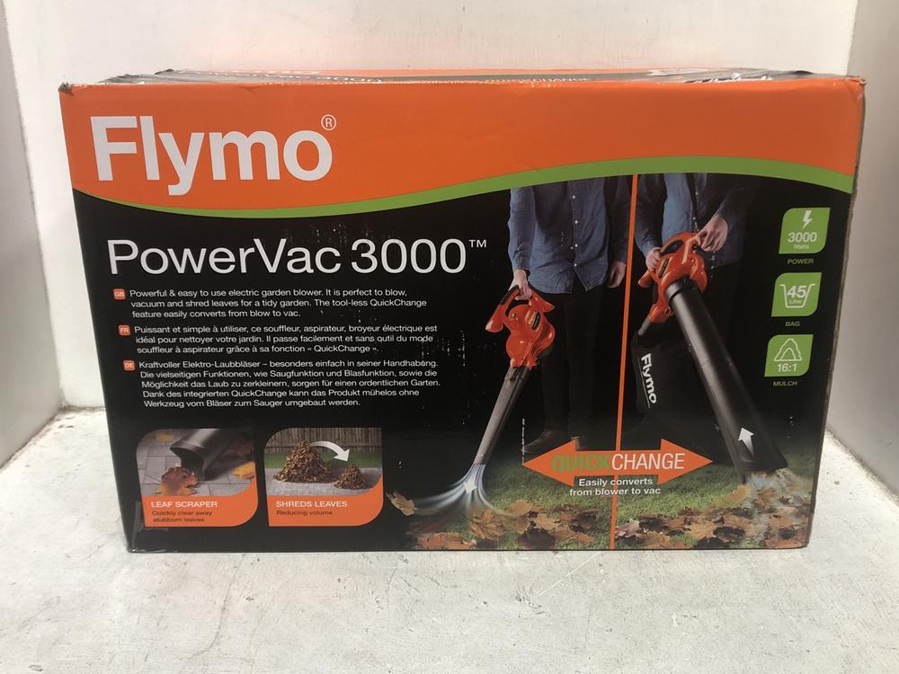 Lot 1546  
            Chesterfield SR45 - Parcel Delivery Only 

                
FLYMO POWER VAC 3000 GARDEN BLOWER (LOCATION: B10)