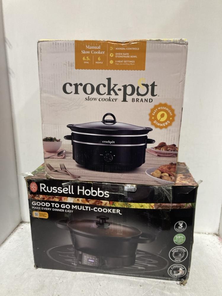 Lot 1550  
            Chesterfield SR45 - Parcel Delivery Only 

                
CROCKPOT SLOW COOKER 6.5L TO INCUDE RUSSELL HOBBS GOOD TO GO MILTI-COOKER (LOCATI...