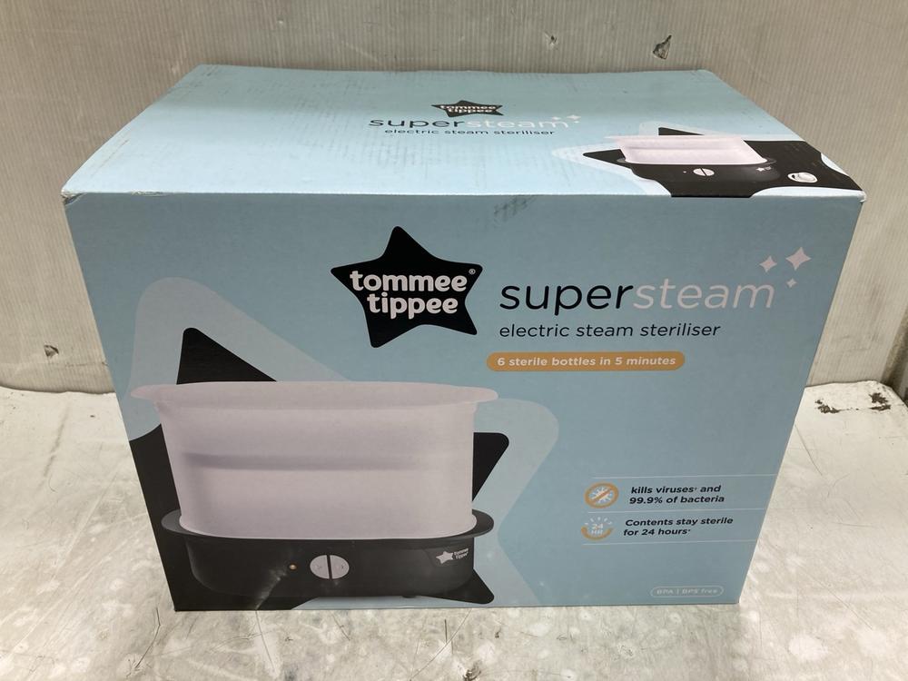 Lot 1564  
            Chesterfield SR45 - Parcel Delivery Only 

                
TOMMEE TIPPEE ELECTRIC STEAM STERILISER 6 STERILE BOTTLES IN 5 MINUTES (LOCATION:...
