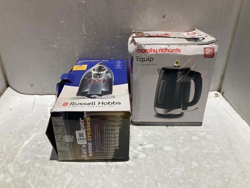 Lot 1581  
            Chesterfield SR45 - Parcel Delivery Only 

                
4X ASSORTED ITEMS TO INCLUDE RUSSELL HOBBS HONEYCOMB BLACK KETTLE (LOCATION: A3)