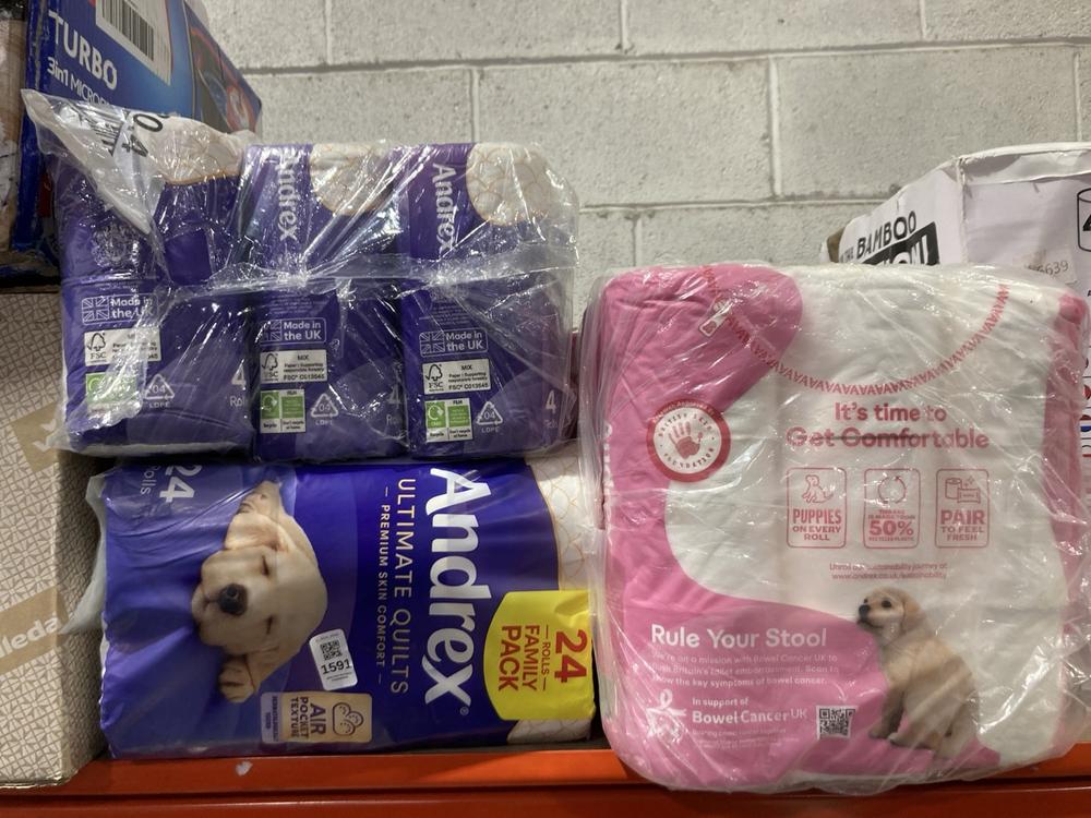 Lot 1591  
            Chesterfield SR45 - Parcel Delivery Only 

                
3X ASSORTED ANDREX TOILET ROLL TO INCLUDE ANDREX 24 ROLLS FAMILY PACK ULTIMATE QU...
