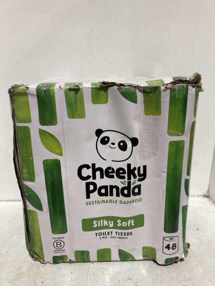 Lot 1592  
            Chesterfield SR45 - Parcel Delivery Only 

                
CHEEKY PANDA 3 PLY 200 SHEETS 48 ROLLS SILKY SOFT SUSTAINABLE BAMBOO TOILET TISSU...