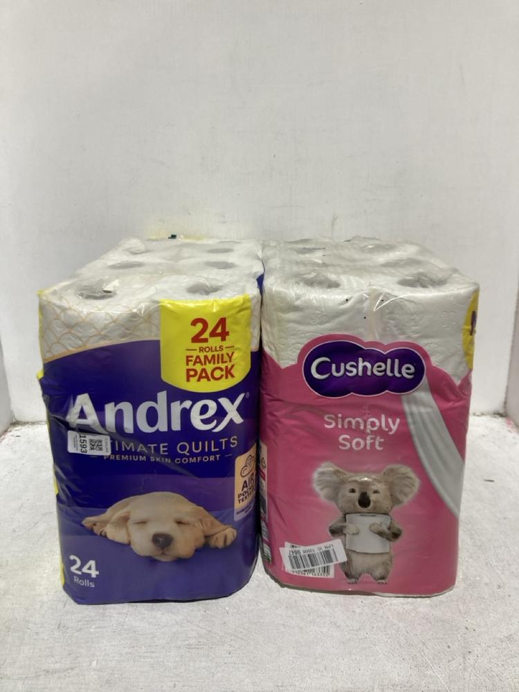 Lot 1593  
            Chesterfield SR45 - Parcel Delivery Only 

                
CUSHELLE SIMPLY SOFT 24 ROLLS TO INCLUDE ANDREX ULTIMATE QUILTS 24 ROLLS (LOCATIO...