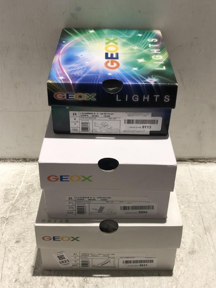 Lot 1621  
            Chesterfield SR45 - Parcel Delivery Only 

                
3 X ASSORTED GEOX KIDS SHOES TO INCLUDE J MIRROLESS A TRAINERS IN DARK GREY SIZE ...