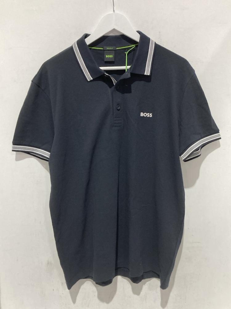 Lot 1667  
            Chesterfield SR45 - Parcel Delivery Only 

                
HUGO BOSS PADDY POLO SHIRT IN BLACK SIZE XL TO INCLUDE HUGO BOSS ELINO SHIRT IN C...
