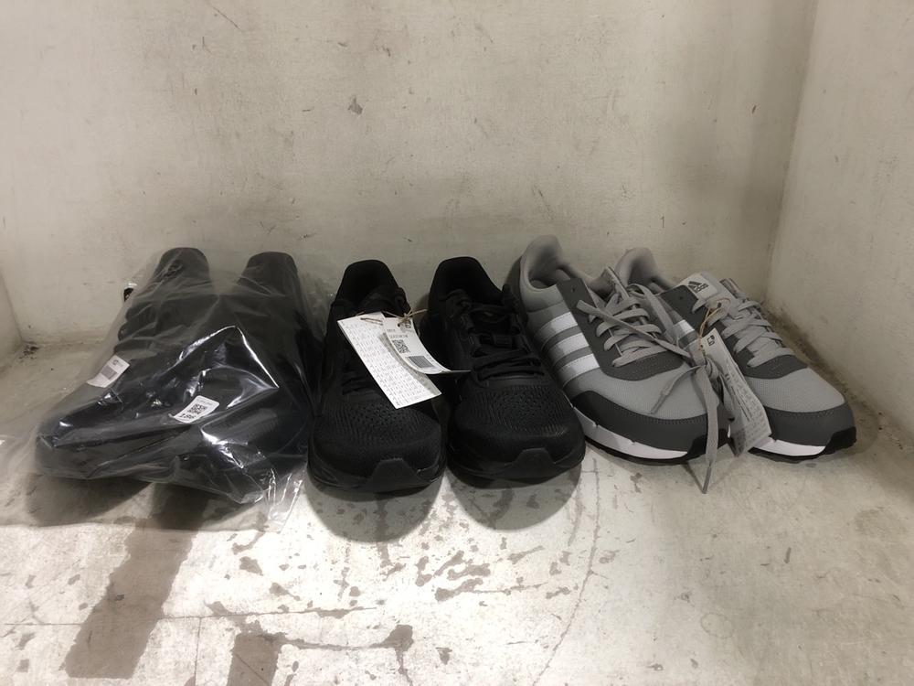 Lot 186  
            Chesterfield SR45 - Parcel Delivery Only 

                
3X ASSORTED ADIDAS TRAINERS TO INCLUDE ADIDAS RUN50S UK SIZE 7 GREY/WHITE (LOCATI...