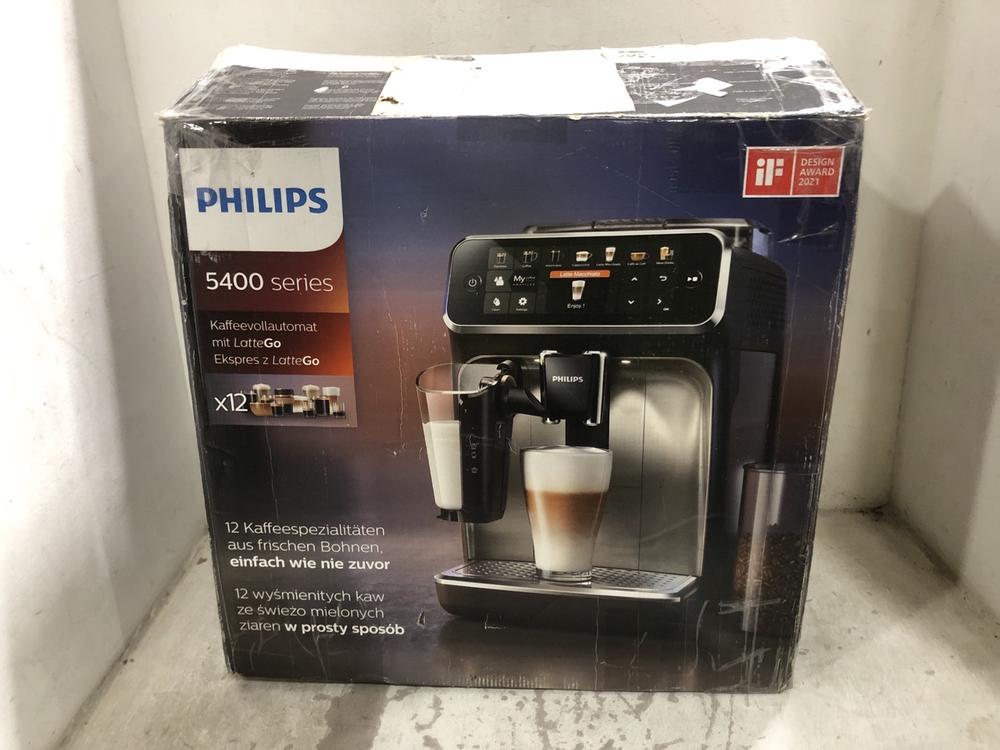 Lot 188  
            Chesterfield SR45 - Parcel Delivery Only 

                
PHILIPS 5400 SERIES MACHINE EXPRESSO LATTE GO (LOCATION: F4)