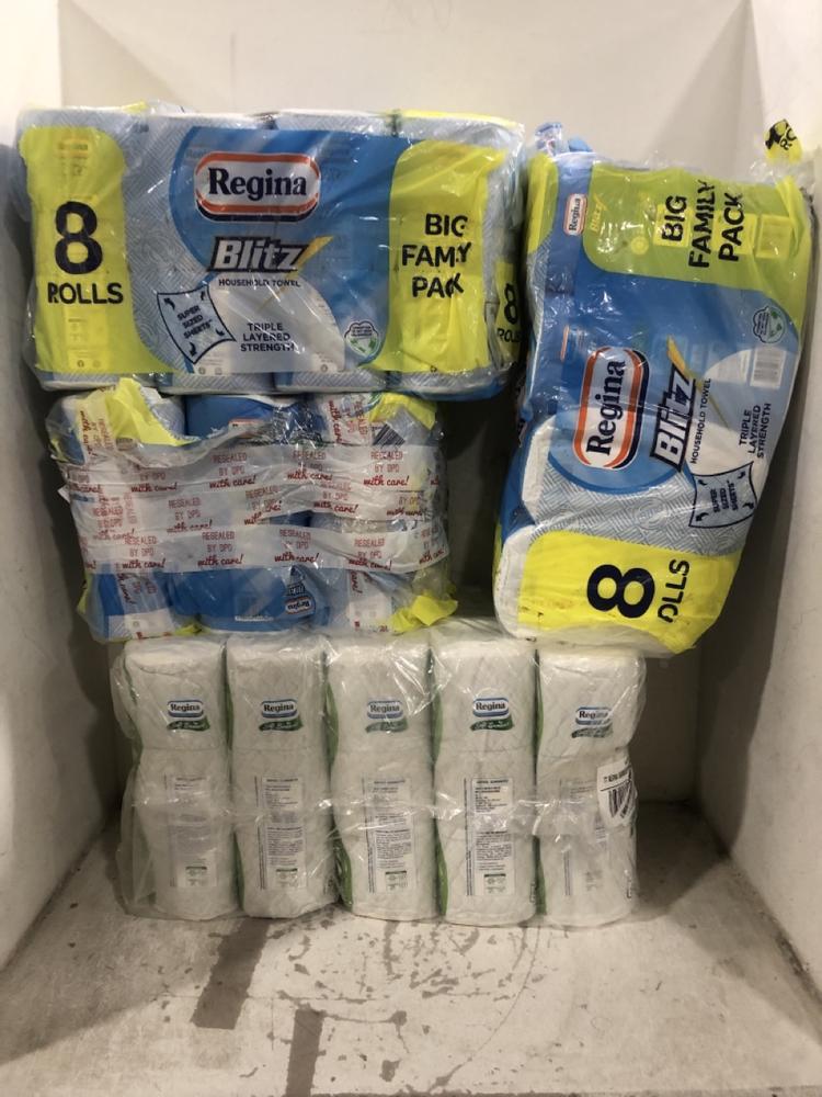 Lot 198  
            Chesterfield SR45 - Parcel Delivery Only 

                
4X ASSORTED PACKS OF REGINA KITCHEN ROLL TO INCLUDE REGINA SOFT BAMBOO 8 PACK KIT...
