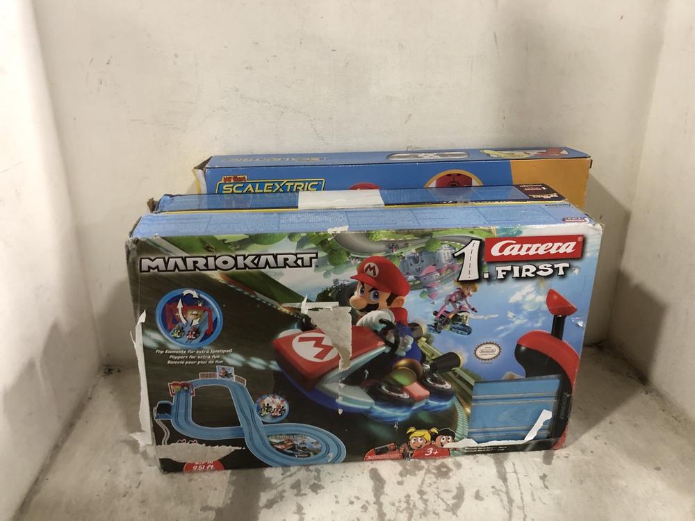 Lot 202  
            Chesterfield SR45 - Parcel Delivery Only 

                
3X ASSORTED TOYS TO INCLUDE MARIOKARTTRACK CARRERA 20063028 (LOCATION: F5)