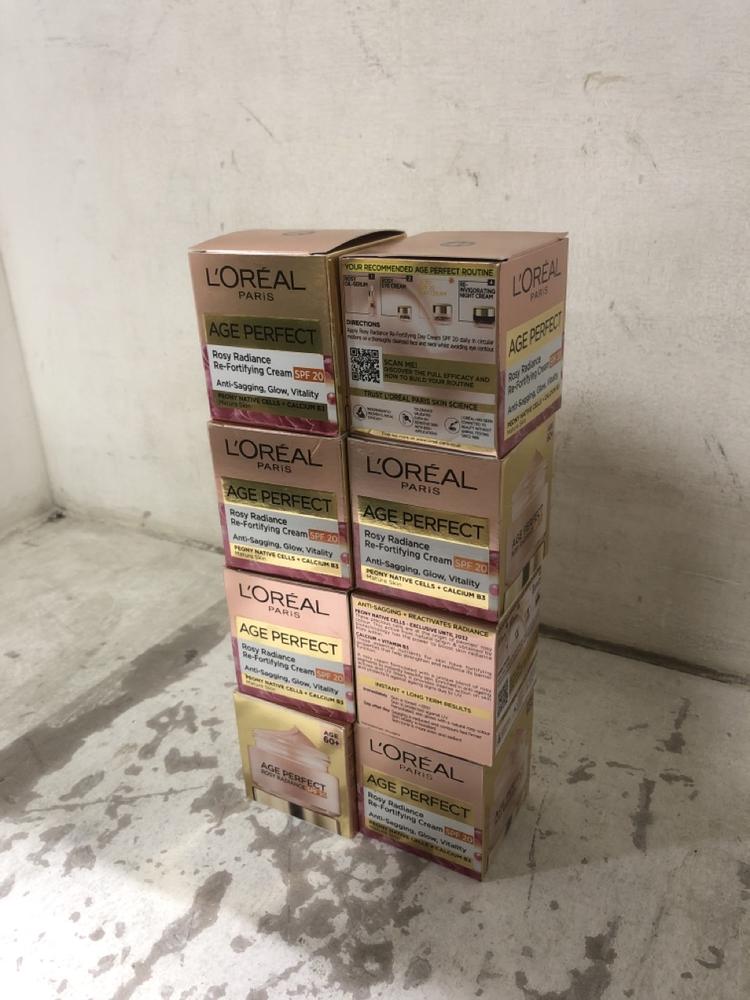 Lot 273  
            Chesterfield SR45 - Parcel Delivery Only 

                
8X LOREAL PARIS AGE PERFECT ROSY RADIANCE RE-FORTIFYNG CREAM SPF20 50ML ORIGINAL ...