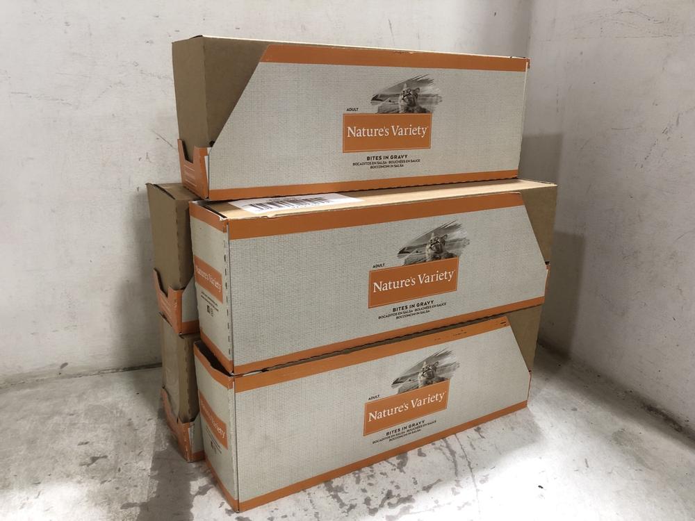 Lot 354  
            Chesterfield SR45 - Parcel Delivery Only 

                
5X CAT FOOD NATURES VARIETY BITES IN GRAVY BBE MAYBE OUT OF DATE (LOCATION: F6)