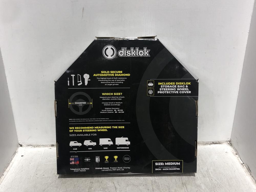 Lot 36  
            Chesterfield SR45 - Parcel Delivery Only 

                
DAIMOND EDITION DISKLOK SOLD SECURE AUTOMOTIVE DIAMOND MEDIUM 39CM - 44CM (LOCATI...