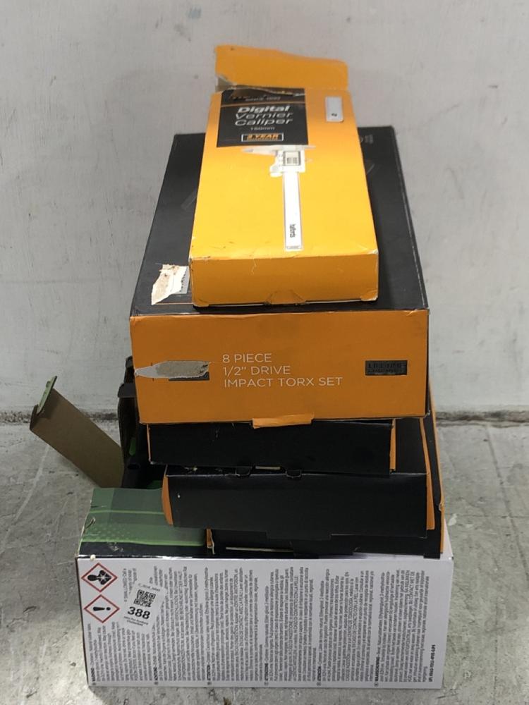 Lot 388  
            Chesterfield SR45 - Parcel Delivery Only 

                
6X ASSORTED TOOLS TO INCLUDE 8 PIECE 1/2 DRIVE IMPACT TORX SET (LOCATION: F8)
