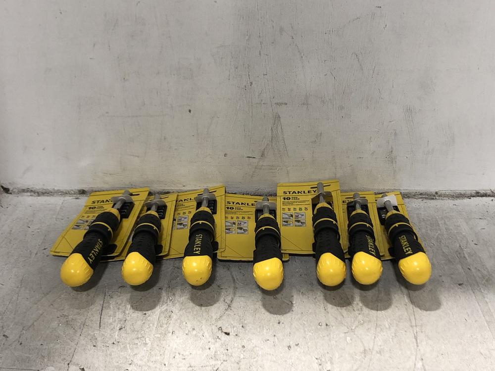 Lot 392  
            Chesterfield SR45 - Parcel Delivery Only 

                
7X STANLEY 10 PCS MULTI-BIT RATCHETING SCREWDRIVER (LOCATION: F8)