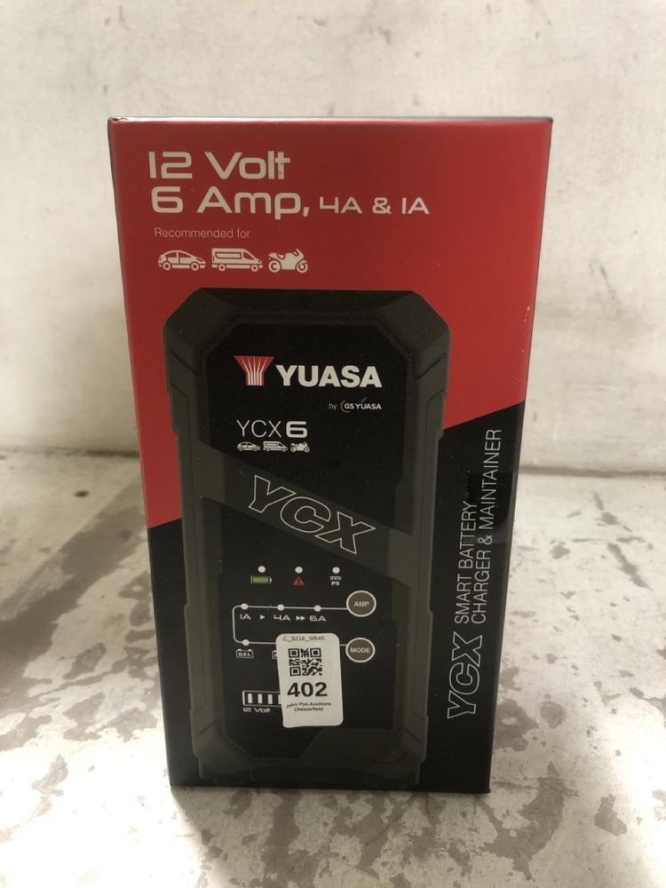 Lot 402  
            Chesterfield SR45 - Parcel Delivery Only 

                
YUASA YCX SMART BATTERY CHARGER & MAINTAINER (LOCATION: F8)