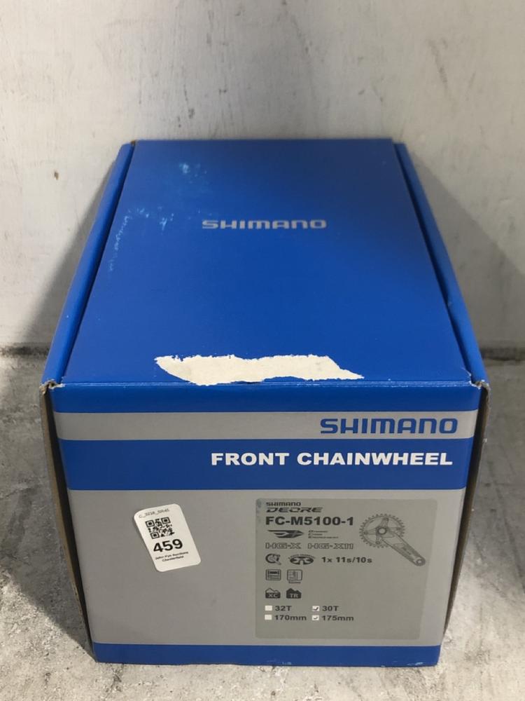 Lot 459  
            Chesterfield SR45 - Parcel Delivery Only 

                
SHIMANO FRONT CHAINWHEEL DEORE FC-M5100-1 30T 175MM (LOCATION: F10)