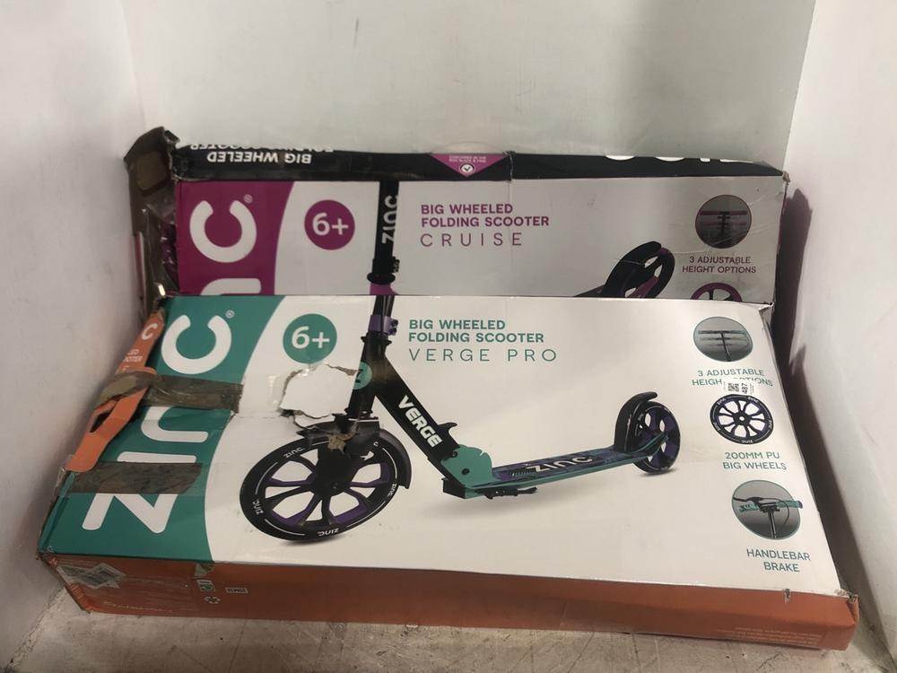 Lot 487  
            Chesterfield SR45 - Parcel Delivery Only 

                
ZINC BIG WHEELED FOLDING SCOOTER VERGE PRO BLUE TO INLUDE ZINC BIG WHEELED SCOOTE...