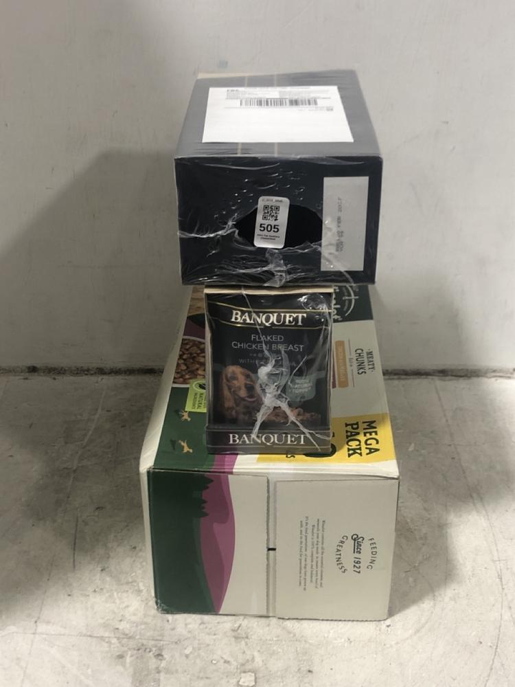 Lot 505  
            Chesterfield SR45 - Parcel Delivery Only 

                
3X ASSORTED DOG FOOD TO INCLUDE BANQUET FLAKED CHICKEN WITH RICE & TUNA 15 X 100G...