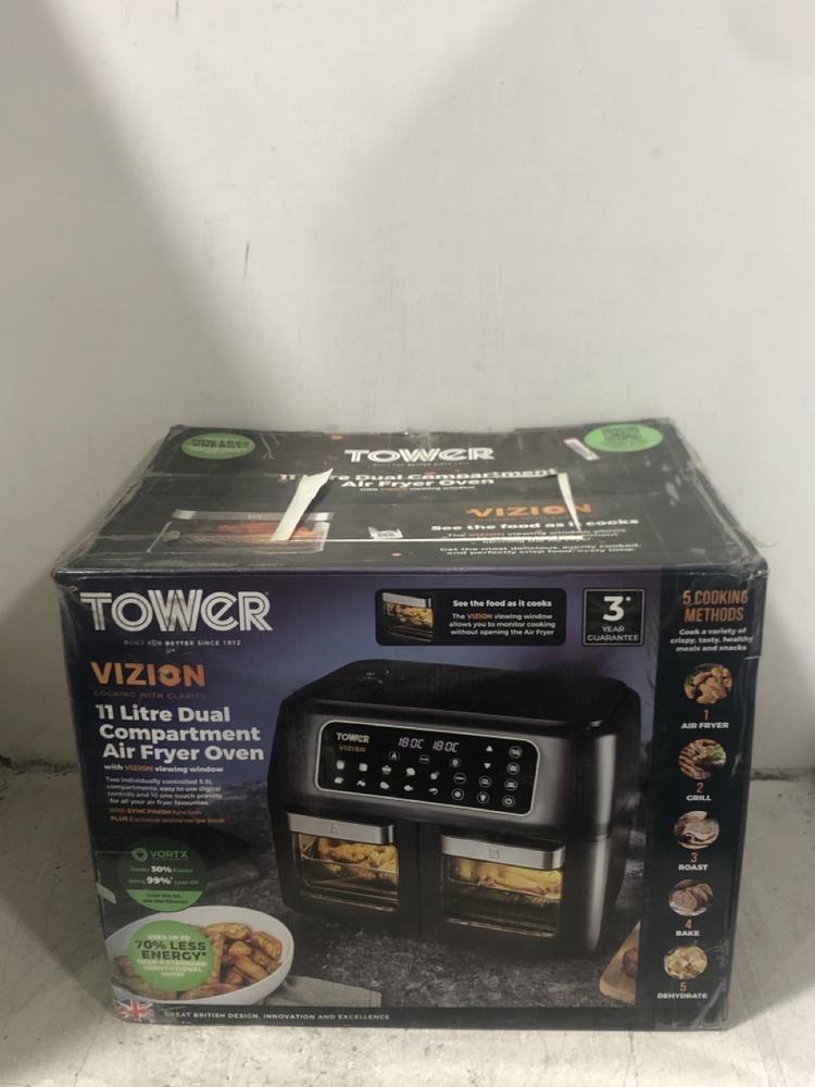 Lot 506  
            Chesterfield SR45 - Parcel Delivery Only 

                
TOWER 11 LITRE DUAL COMPARTMENT AIR FRYER OVEN (LOCATION: E2)