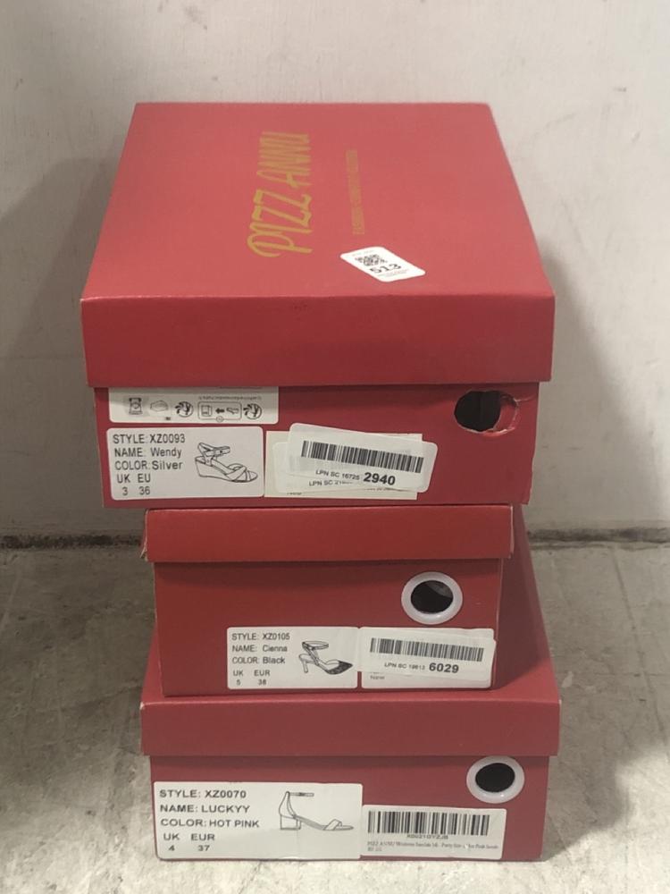 Lot 513  
            Chesterfield SR45 - Parcel Delivery Only 

                
3X ASSORTED SHOES TO INCLUDE WENDY SILVER UK 3 E (LOCATION: E2)