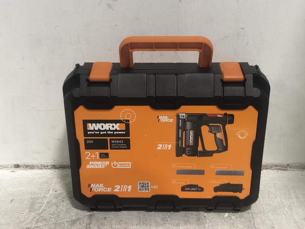 Lot 531  
            Chesterfield SR45 - Parcel Delivery Only 

                
WORX 20V CORDLESS CROWN STAPLER WX843 (LOCATION: E3)