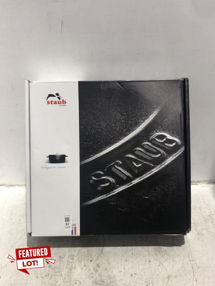 Lot 57  
            Chesterfield SR45 - Parcel Delivery Only 

                
STAUB CAST IRON 13.25 ROUNND COCOTTE MATTE BLACK ORIGINAL RRP £619 (LOCATION: B2)