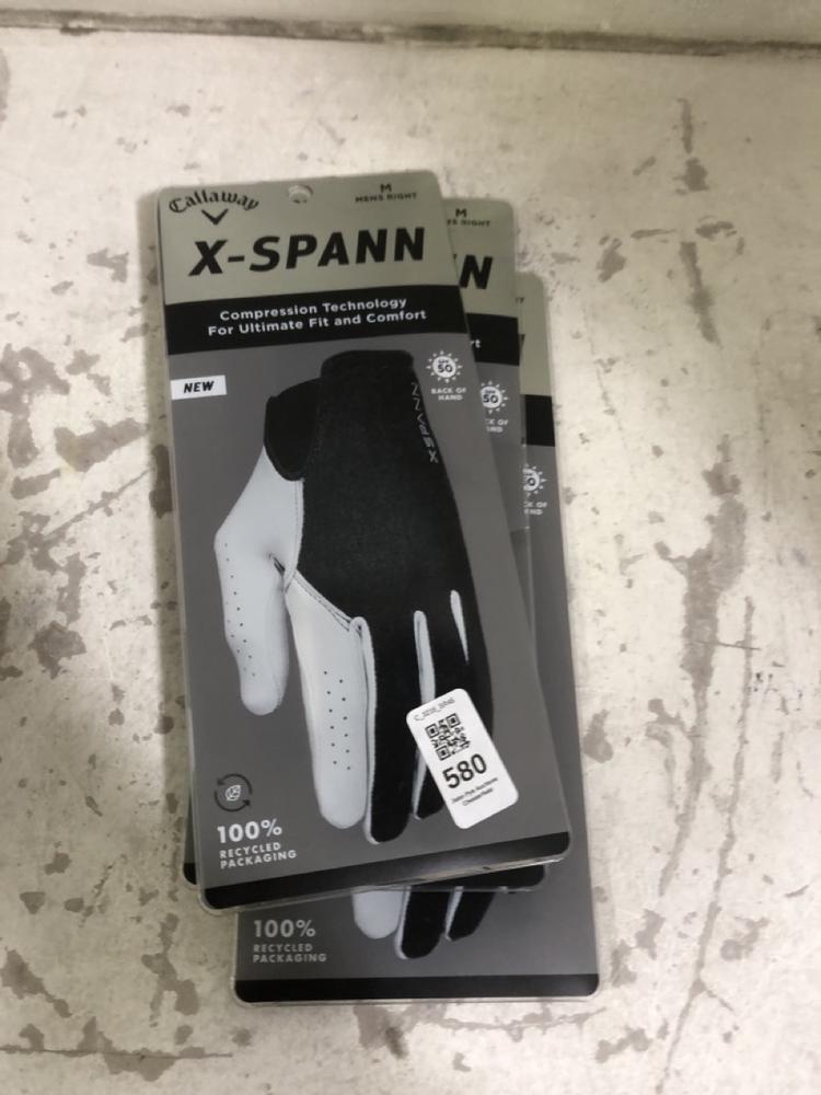 Lot 580  
            Chesterfield SR45 - Parcel Delivery Only 

                
3X CALLAWAY X-SPANN COMPRESSION TECHNOLGY FOR ULTIMATE FIT AND COMFORT MEDIUM MEN...
