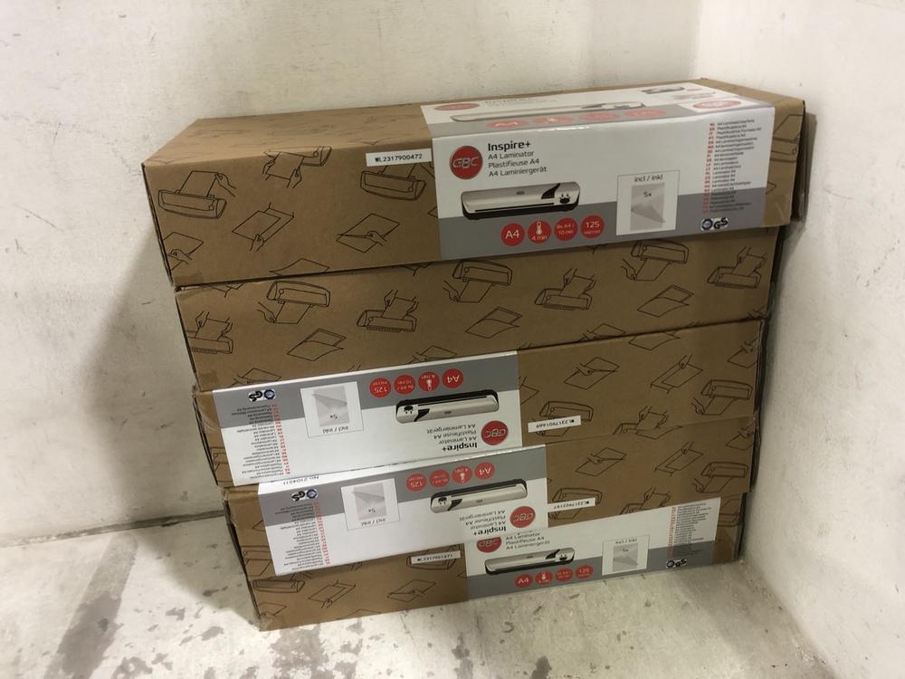 Lot 582  
            Chesterfield SR45 - Parcel Delivery Only 

                
5X GBC INSPIRE + A4 LAMINATOR (LOCATION: E4)