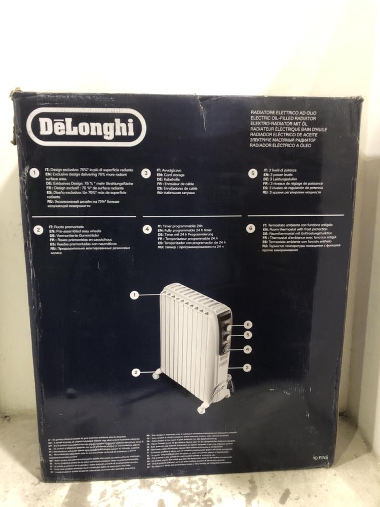 Lot 601  
            Chesterfield SR45 - Parcel Delivery Only 

                
DELONGHI DRAGON 4 ELECTRIC OIL FILLED RADIATOR (LOCATION: E4)