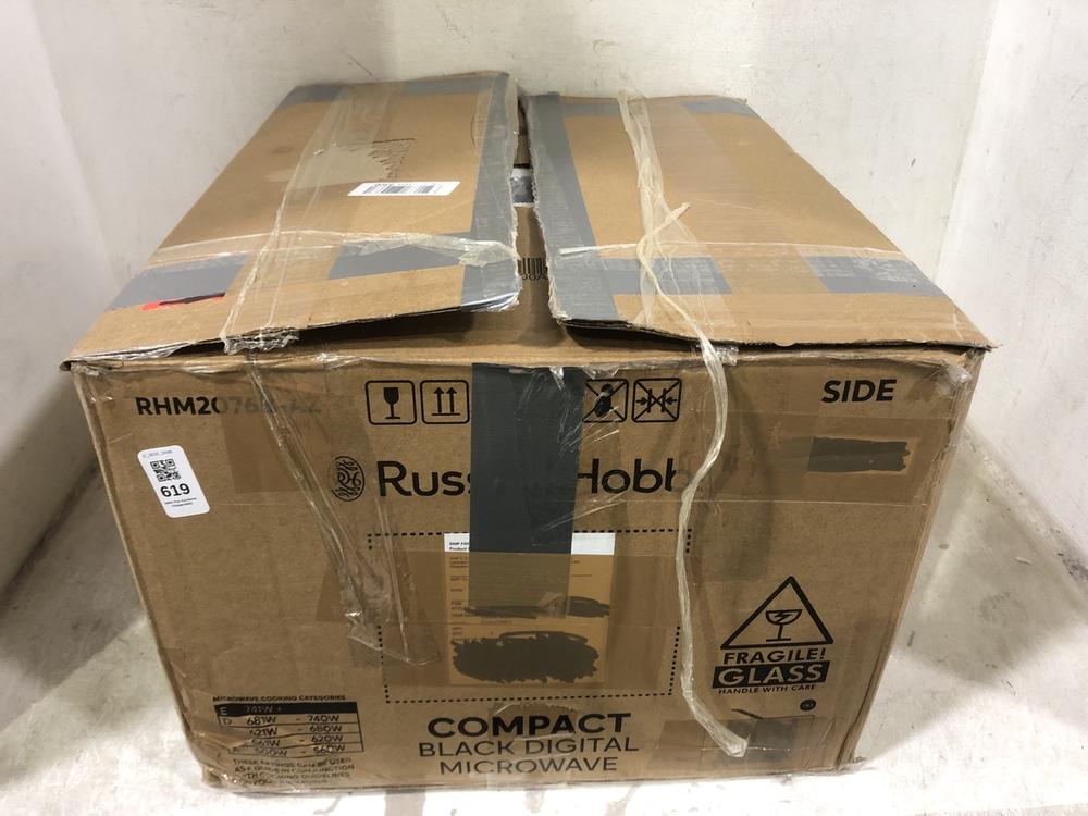 Lot 619  
            Chesterfield SR45 - Parcel Delivery Only 

                
RUSSELL HOBBS COMPACT BLACK DIGITAL MICROAVE RHM2076B-AZ (LOCATION: E5)