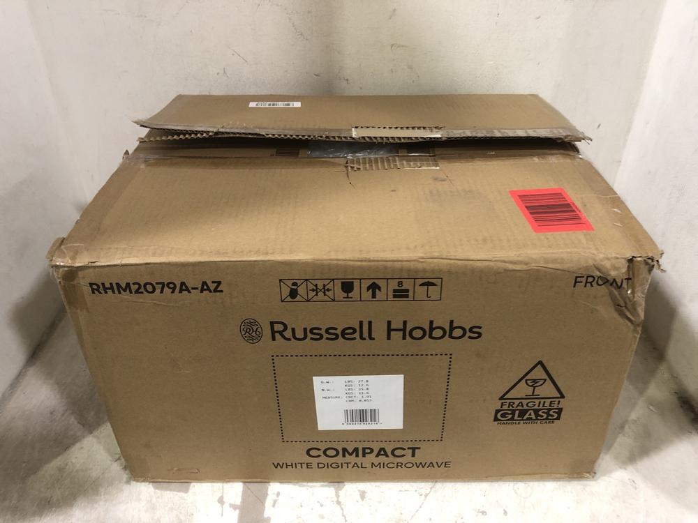 Lot 621  
            Chesterfield SR45 - Parcel Delivery Only 

                
RUSSELL HOBBS COMPACT WHITE DIGITAL MICROWAVE (LOCATION: E5)