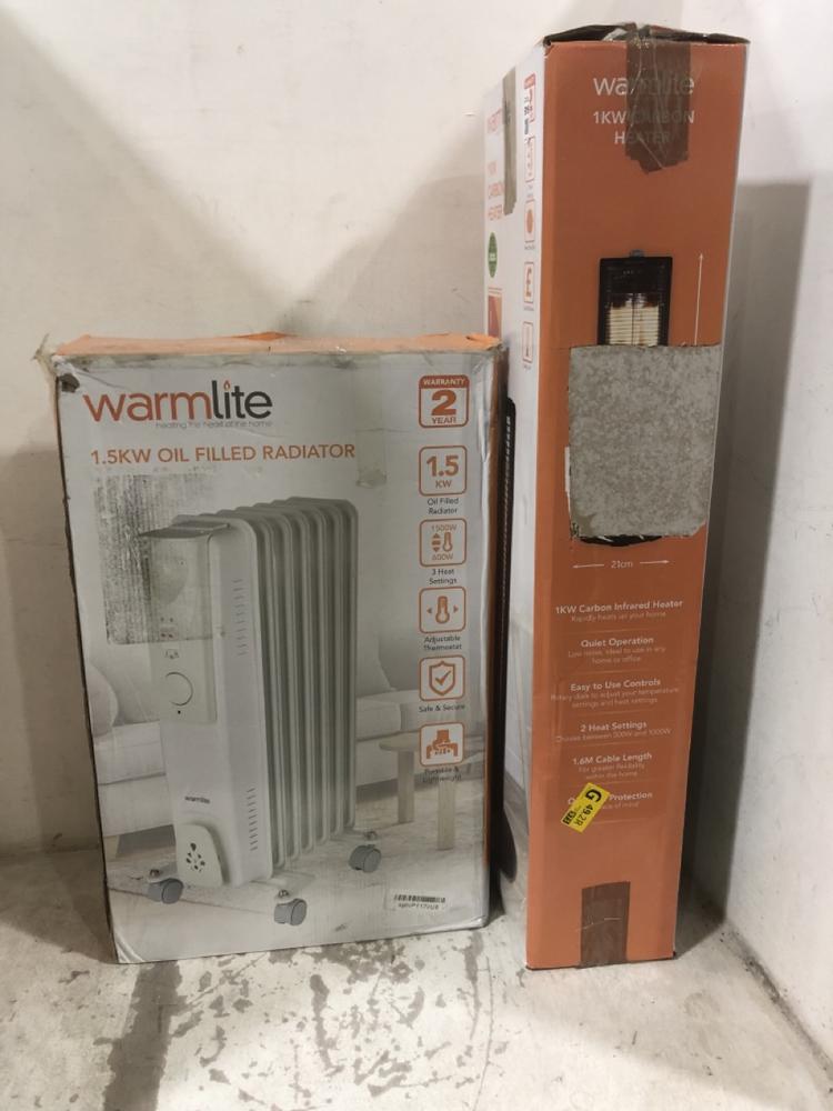 Lot 645  
            Chesterfield SR45 - Parcel Delivery Only 

                
WARMLITE 1KW CARBON HEATER TO INCLUDE WARMLITE 1.5KW OIL FILLED RADIATOR (LOCATIO...