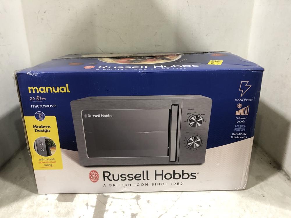 Lot 651  
            Chesterfield SR45 - Parcel Delivery Only 

                
RUSSELL HOBBS MANUAL 20 LITRE MICROWAVE (LOCATION: E6)